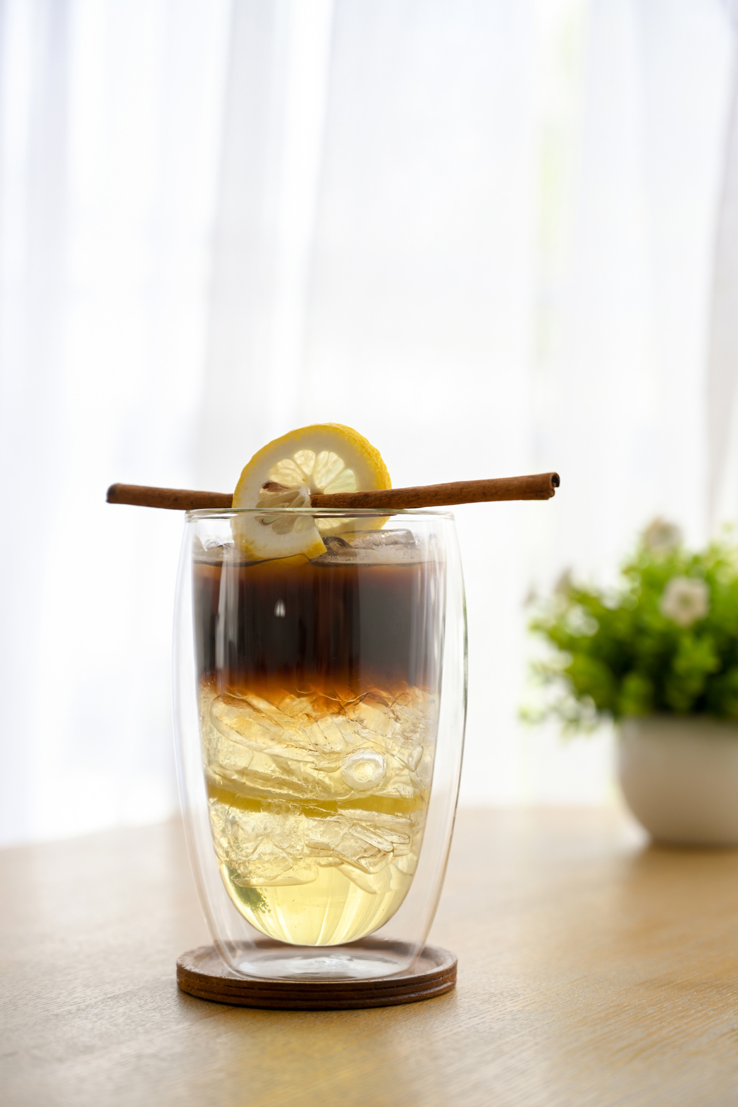 Iced Lemon Coffee. Cafe Drinks, a Glass of Iced Lemon Coffee on