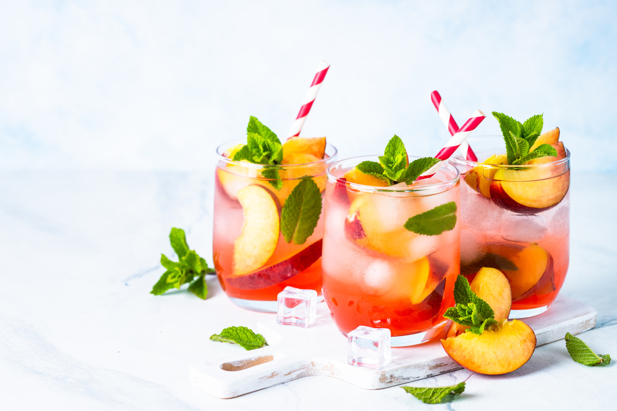 Peach Cocktail, Iced Peach Tea, Fruit Drink.